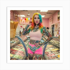 Tattooed Girl In Ice Cream Shop 1 Art Print