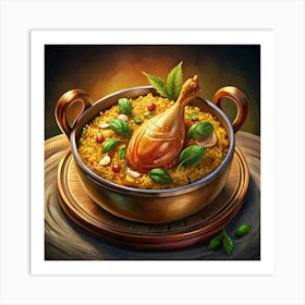 Chicken And Rice Dish In A Copper Pot Art Print