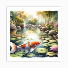 Koi Fish In Pond 2 Art Print