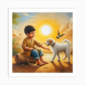 Boy With Dog Art Print