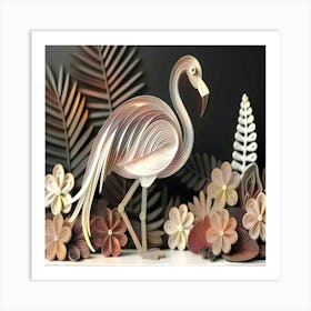 Elegant Quilling-Style Flamingo with Floral Accents Art Print