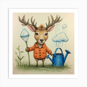 Deer In The Garden Art Print