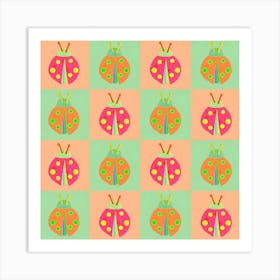 Whimsical Ladybug Checkerboard Art Print