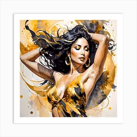 Female Dancer Lost In Motion Watercolor Painting Art Print