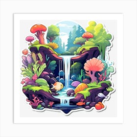 A Vibrant Coral Reef Teeming With Colorful Fish And Sea Creatures A Majestic Waterfall Cascading Do 542836891 (7) Art Print