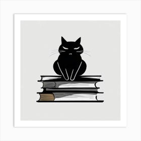 Black Cat On Books Art Print