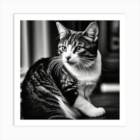 Black And White Cat 37 Art Print