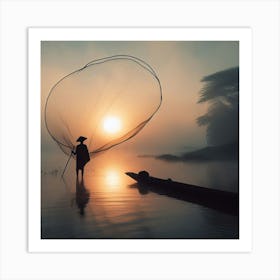 Fishing Net At Sunrise Art Print