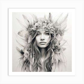 Girl With Feathers Art Print