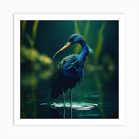 Freshwater Pond with Crested Blue Bird Art Print