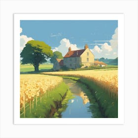 Country House In A Field Art Print