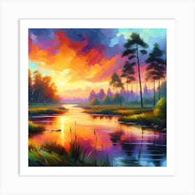 Sunset River Art Print