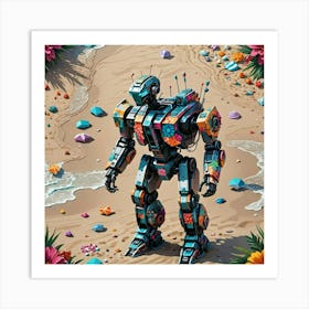 Robot On The Beach Art Print