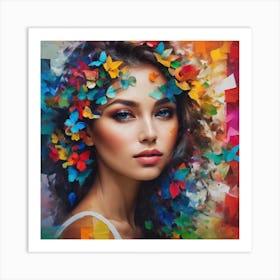 Colorful Girl With Flowers Art Print