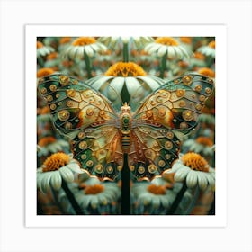 Butterfly On Daisies 6 Art Print