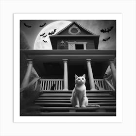 Cat In Front Of House Art Print