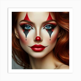 Beautiful Woman With Clown Makeup Art Print