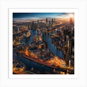 Cityscape At Dusk 1 Art Print