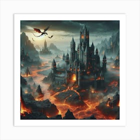 Dragon Castle In The Fire Art Print