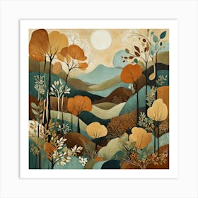 Autumn Landscape, Floral Pattern, Abstract Piece With Organic Shapes And Earthy Colors art print Art Print