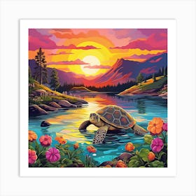 Turtle At Sunset 1 Art Print