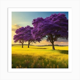 Purple Trees In A Field Art Print