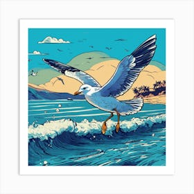 Seagull Flying Over The Ocean Art Print