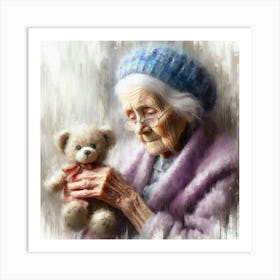 Old Lady With Teddy Bear 6 Art Print