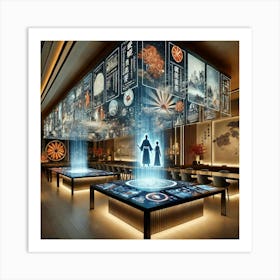 The Interior Of A Futuristic Restaurant Featuring Art Print