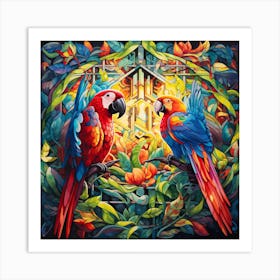 Parrots In The Garden Art Print