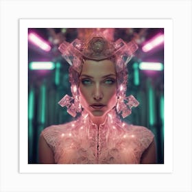 Futuristic Neon Crystal Space Queen Art Print