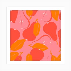 Pattern With Vibrant Pears On Bright Pink Square Art Print