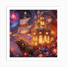 Ship In The Night Sky Art Print