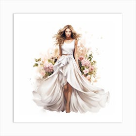 Beautiful Woman In A White Dress Art Print