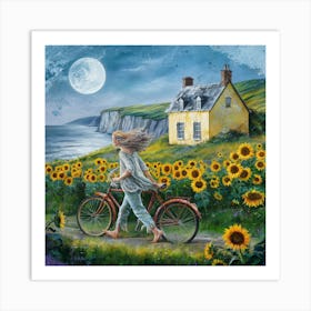 Moonlit Bohemia Whimsical Painting Of A Serene Night Scene (2) Art Print