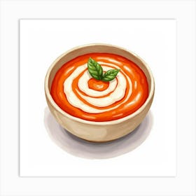 A Charming Watercolor Image Of A Bowl Of Creamy And Smooth Roasted Red Pepper Soup With A Swirl Of Cream Art Print