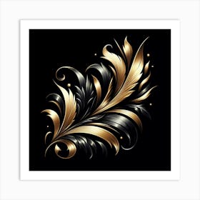 Gold And Black Feather Art Print