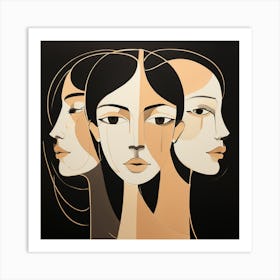 Abstract Faces, Clean Pencil Lines art, Nude Color Shades, Emotions of Life, vector art, Simple frames of fillings, good-looking image 1 Art Print