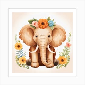 Floral Baby Mammoth Nursery Illustration (3) Art Print