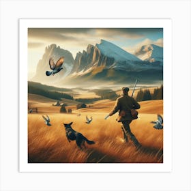 Hunter In The Mountains Art Print