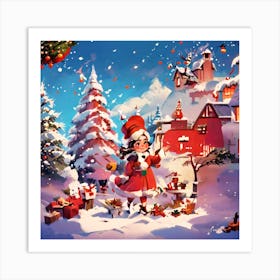 Christmas Girl In Santa Claus Art Print