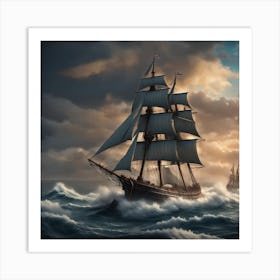 Sailing Ship In Stormy Sea Art Print