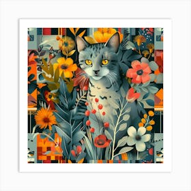 Cat With Flowers 3 Art Print