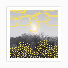 Forest With Yellow Shapes Square Art Print