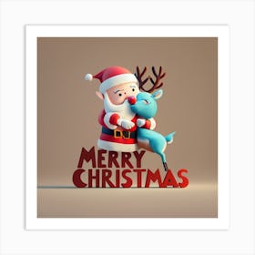 Cute Cartoon Style Merry Christmas Qoute With (1) Art Print