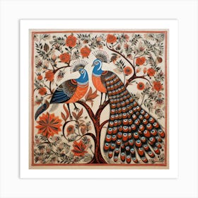 Peacocks In A Tree Madhubani Painting Indian Traditional Style Art Print