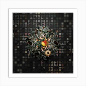 Vintage Peach Fruit Wreath on Dot Bokeh Pattern n.0485 Art Print