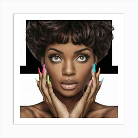 Black Woman With Colorful Nails Art Print