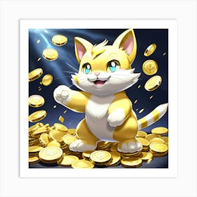 Cat With Gold Coins 1 Art Print