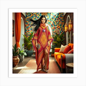 Woman In A Colorful Poncho Poster